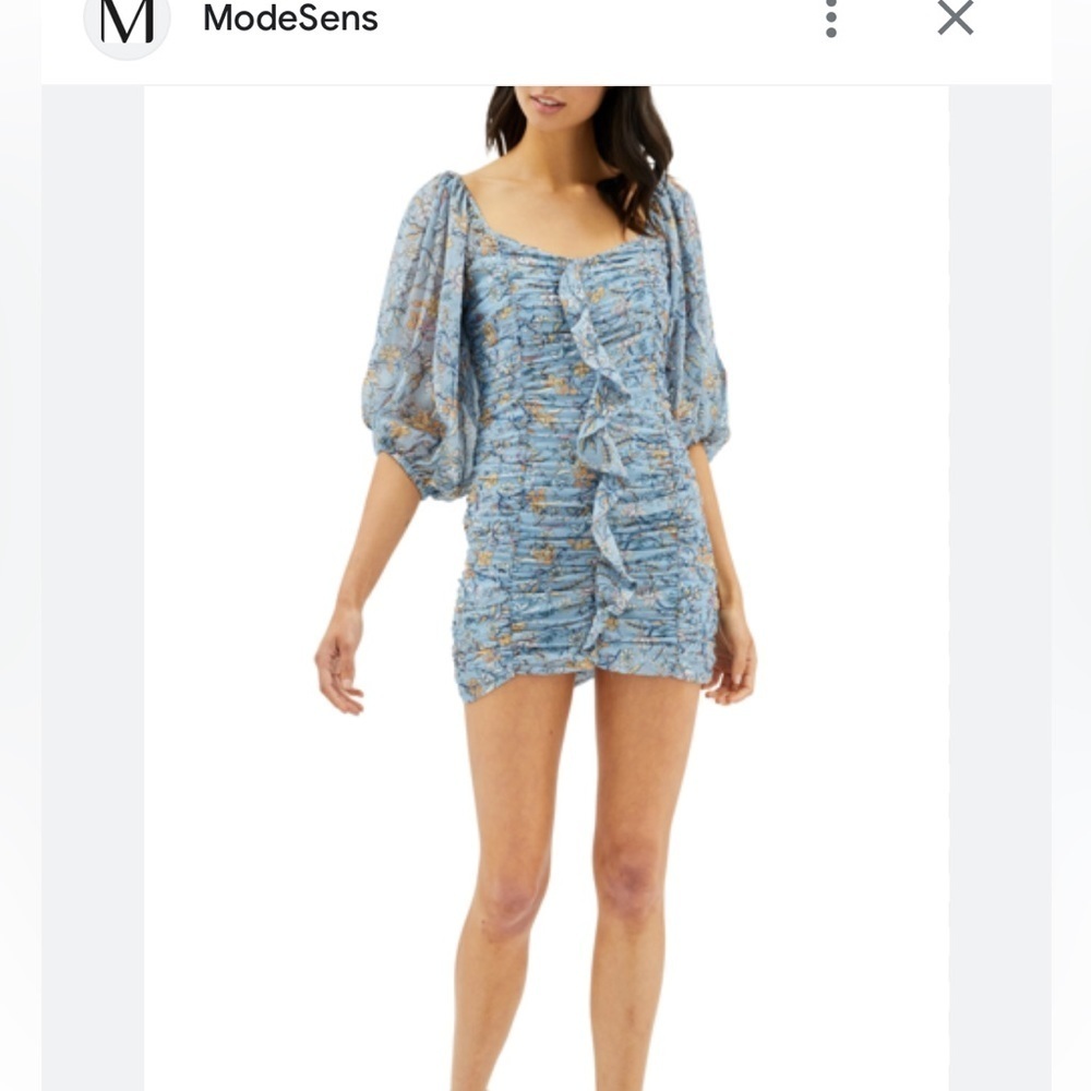 Mink Pink Blue Floral Dahlia Ruched Dress - Picture 16 of 16